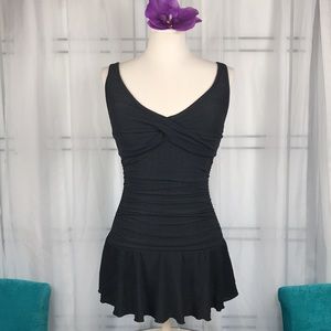 White Stag | Vintage Black Ruched Waist Skirted Bathing Suit | Missy M (8-10)